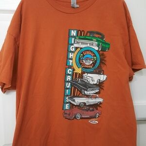 Cruisin' The Coast 2022 Night Cruise Car Show T-Shirt Orange Graphic Tee 2XL